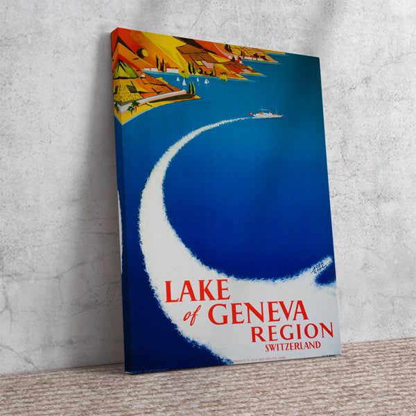 Lake of Geneva Region Switzerland Vintage Travel Poster by Guhl-Canvas