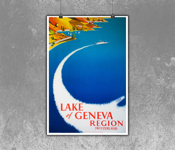 Lake of Geneva Region Switzerland Vintage Travel Poster by Guhl