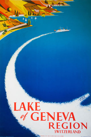 Lake of Geneva Region Switzerland Vintage Travel Poster by Guhl