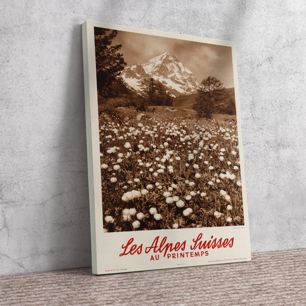 Les Alpes Suisses Au Printemps Alps in Spring-Black and White  Vintage Poster