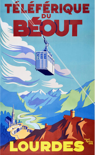 Lourdes Teleferique du Beout  Vintage French Travel Poster