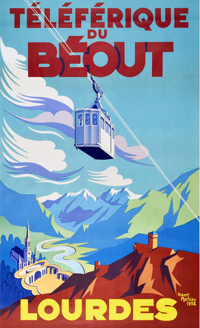 Lourdes Teleferique du Beout  Vintage French Travel Poster