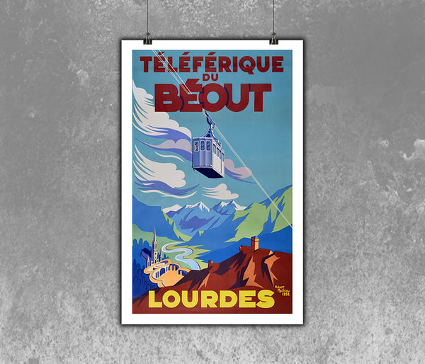 Lourdes Teleferique du Beout  Vintage French Travel Poster