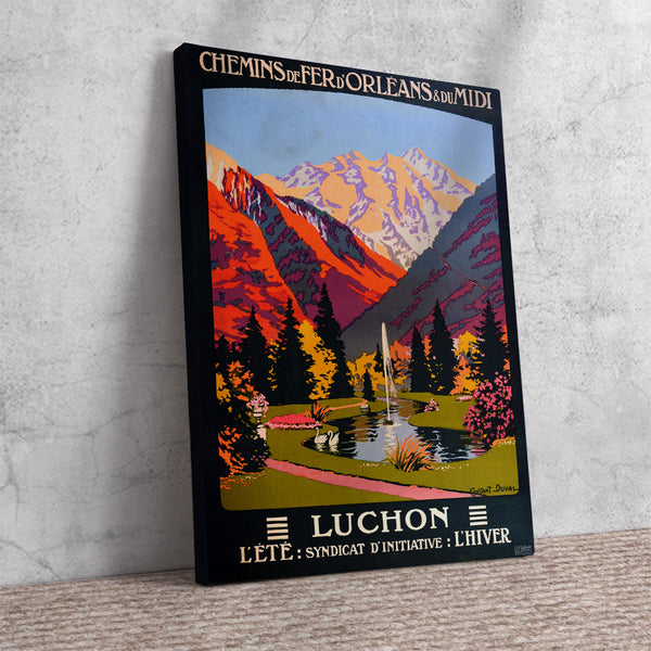 Luchon Railroad Poster.L'ete  L'hiver Summer and Winter Vintage Poster by Con Canvas