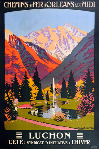 Luchon Railroad Poster.L'ete  L'hiver Summer and Winter Vintage Poster by Constant Duval  