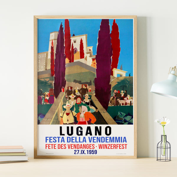 Lugano Festa Della Vendennia 1959 Winterfest Poster