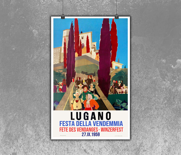 Lugano Festa Della Vendennia 1959 Winterfest Poster