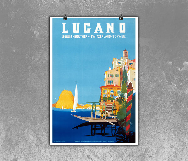 Lugano - Lake Lugano - Vintage Travel Poster by Leopoldo Metlicovitz c.1958