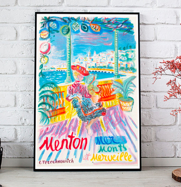 Menton  Mer, Monts et Merveille Vintage Travel Poster