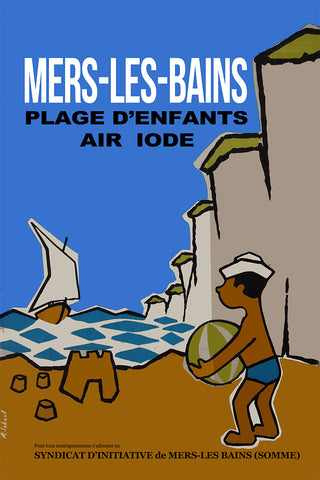 Mers Les Bains-Plage D'Enfants Air Iode  Vintage Poster