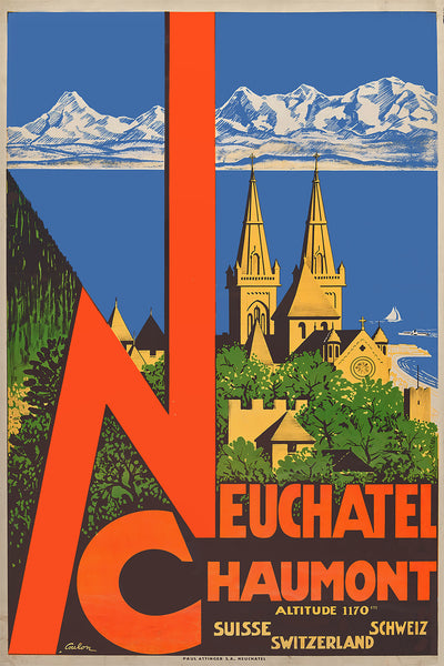 Chaumont of the Neuchâtel, Swiss Vintage Travel Poster by	Eric de Coulon 1930