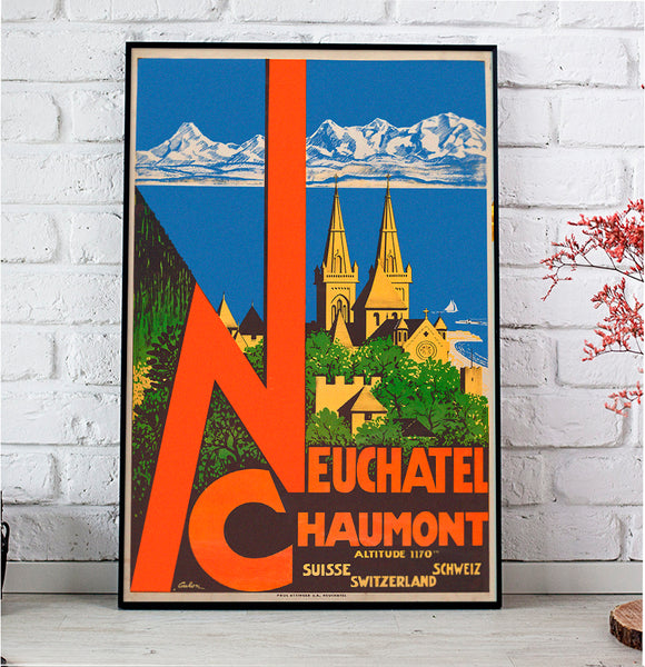 Chaumont of the Neuchâtel, Swiss Vintage Travel Poster by	Eric de Coulon 1930