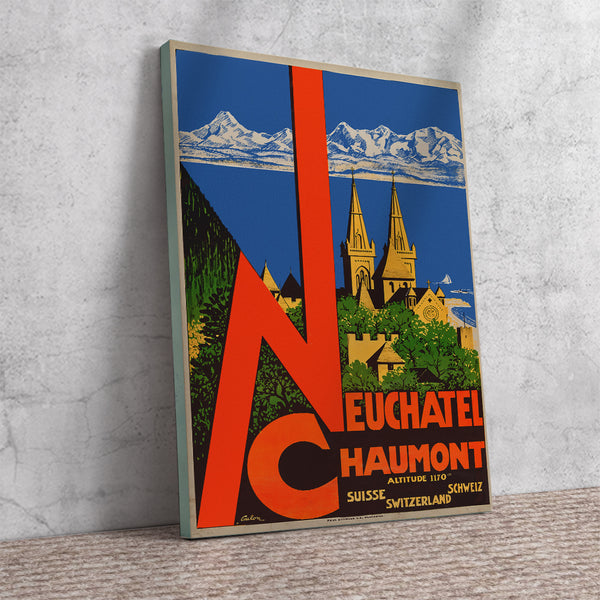 Chaumont of the Neuchâtel, Swiss Vintage Travel Poster by	Eric de Coulon 1930  Canvas