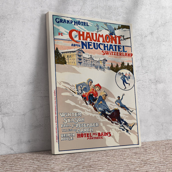 GRAND HÔTEL DE CHAUMONT, NEUCHATEL Swiss Vintage Travel Poster by Baud