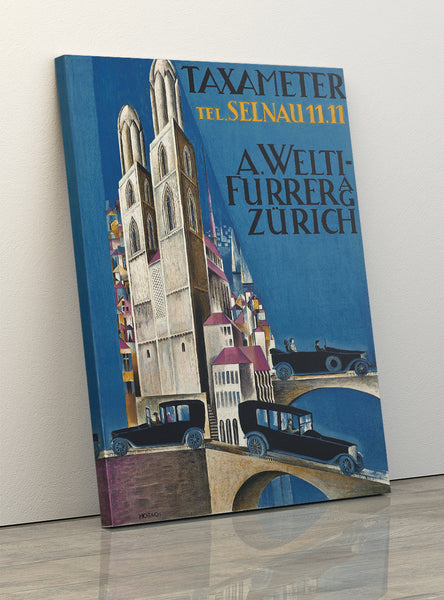 Zurich Taxameter Advertising Vintage Poster 1920 Canvas