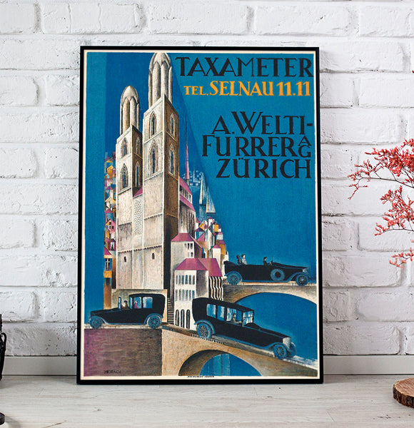 Zurich Taxameter Advertising Vintage Poster 1920