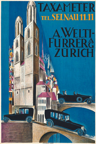 Zurich Taxameter Advertising Vintage Poster 1920