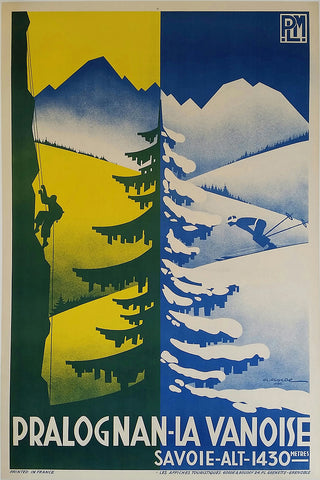 Pralognan la Vanoise, French PLM Railway Vintage Travel Poster by Gorde 1938