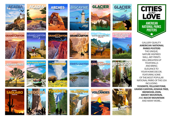National Park3 Poster 3 Poster (3 Poster Print or Canvas)(Redwood, King's Canyon and Yosemite or  choose your 3 favorite Posters)