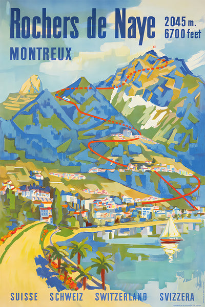 Rocher de Naye 6700 feet, Montreux. Swiss Vintage Poster