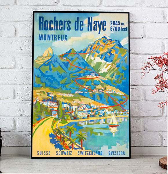 Rocher de Naye 6700 feet, Montreux. Swiss Vintage Poster