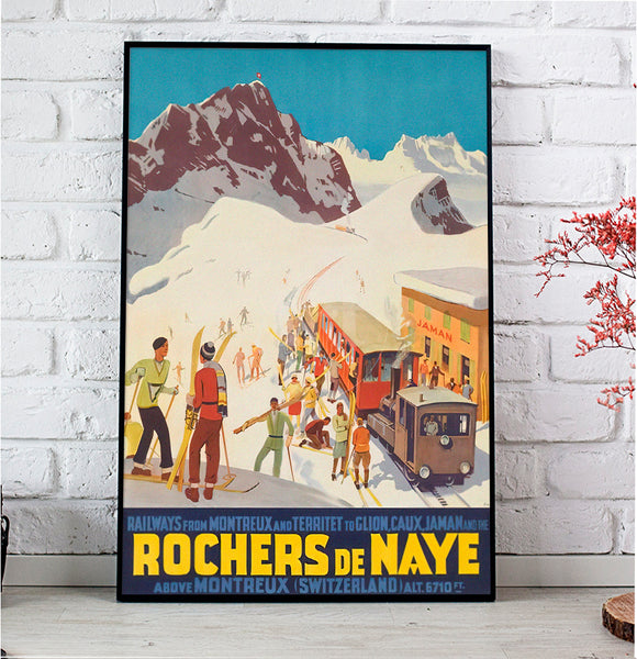 Rocher de Naye Swiss Vintage Poster 