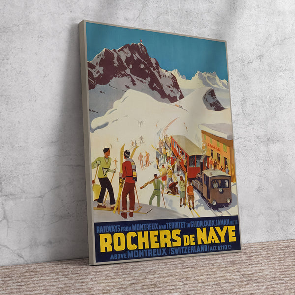 Rocher de Naye Swiss Vintage Poster  Canvas