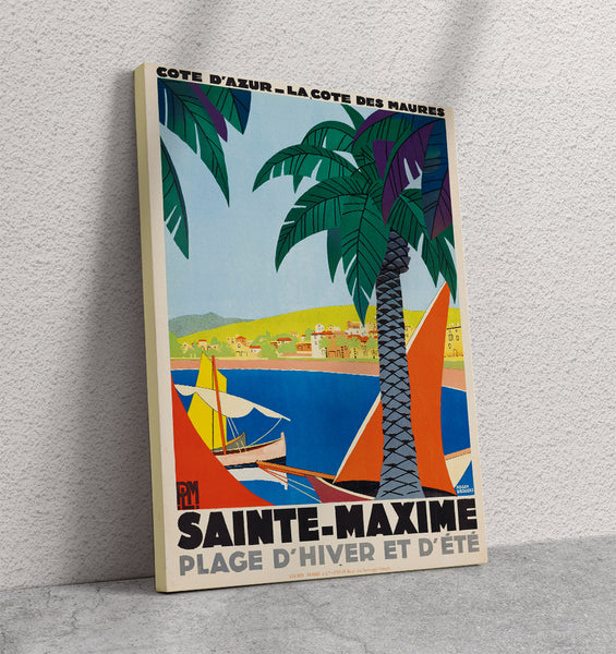 Saint-Maxime Plage D'Hiver et d'Ete. Vintage Travel Poster by Broders Canvas