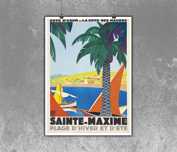 Saint-Maxime Plage D'Hiver et d'Ete. Vintage Travel Poster by Broders