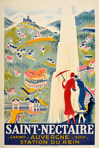 Saint-Nectaire-Auvergne-Casino and Golf-French Vintage Travel Poster