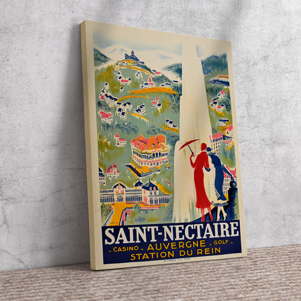 Saint-Nectaire-Auvergne-Casino and Golf-French Vintage Travel Poster Canvas