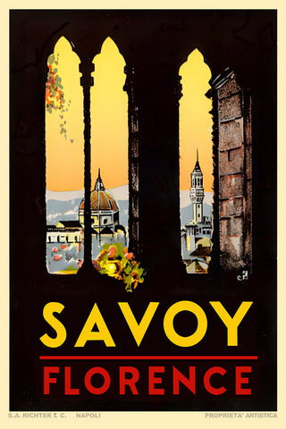 Savoy Hotel in Florence, c. 1930  Italian Vintage Travel Poster