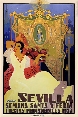 Sevilla Feria de Abril  1937 Vintage Poster  by Juan Balceras de Fuentes