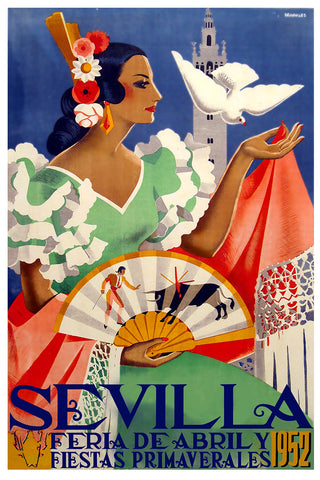 Sevilla Feria de Abril poster, Spanish Spring Festival poster  by Maireles – 1952