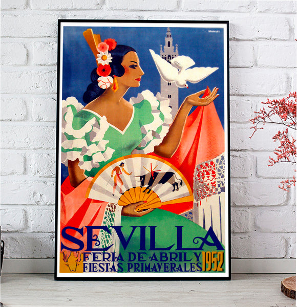 Sevilla Feria de Abril poster, Spanish Spring Festival poster  by Maireles – 1952