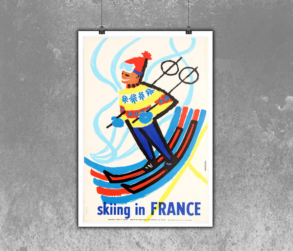 Skiing in France Vintage Winter Sports Poster