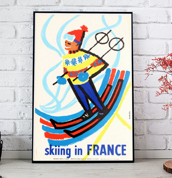 Skiing in France Vintage Winter Sports Poster