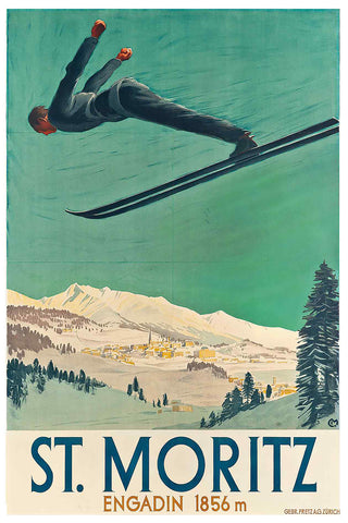 St. Maris Engadin 1856 m. Switzerland Vintage Poster  1928s by Carl Moos