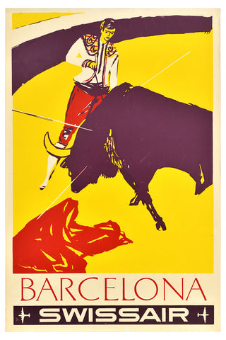 Barcelona, Swissair Travel Poster 1950s by Henri OTT