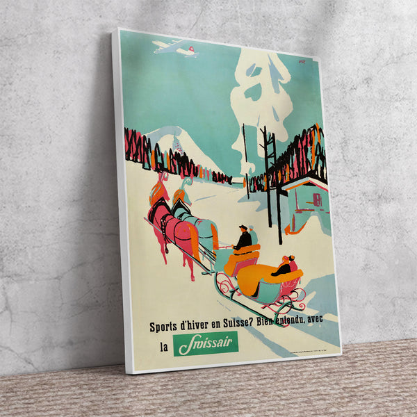 wissair, Winter Sports in Swiss, Of Course with Swissair.. Vintage Winter Sport Poster Canvas