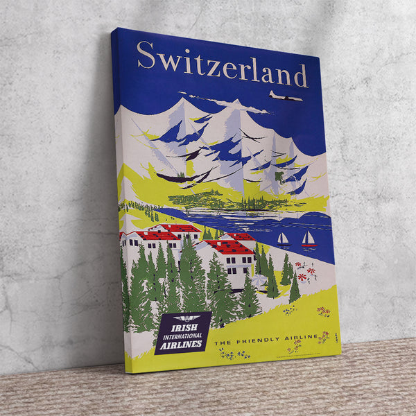 Switzerland:by Irısh Airlines The Friendly Airline Vintage Poster Canvas