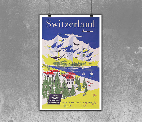 Switzerland:by Irısh Airlines The Friendly Airline Vintage Poster Canvas