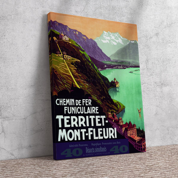 Territet-Mont Fleuri  Chemin de Fer and Funiculaire ... Vintage Poster