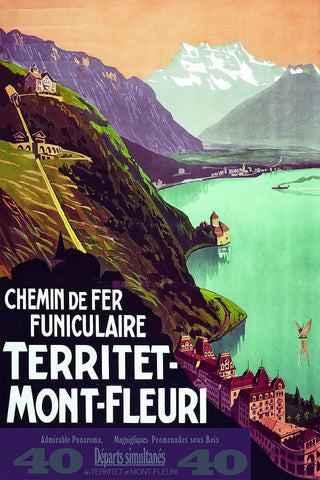 Territet-Mont Fleuri  Chemin de Fer and Funiculaire ... Vintage Poster