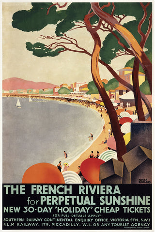 The French Riviera for Perpetual Sunshine. Vintage Travel Poster