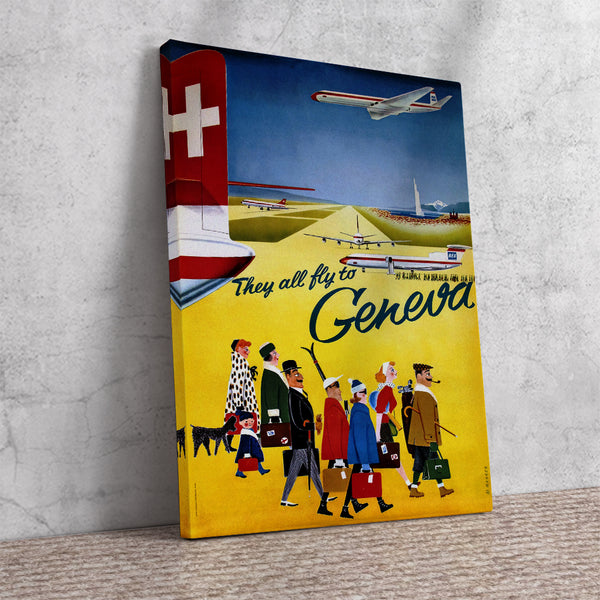 They all fly to Geneva, Swissair Vintage Poster Canvas 