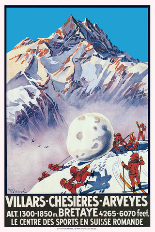 Villars - Chesières - Arveyes - Bretaye, le centre des sports en Suisse Romande Poster by Flemwell 1928