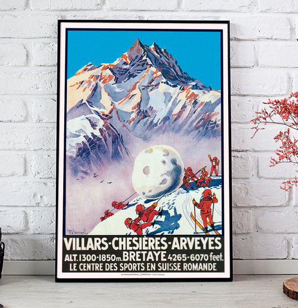 Villars - Chesières - Arveyes - Bretaye, le centre des sports en Suisse Romande Poster by Flemwell 1928