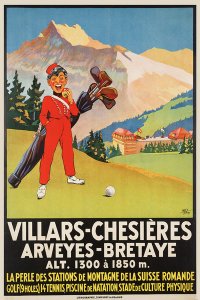 Villard-Chesieres, Arveyes, Bretaye Vintage Swiss Golf Advertising Poster