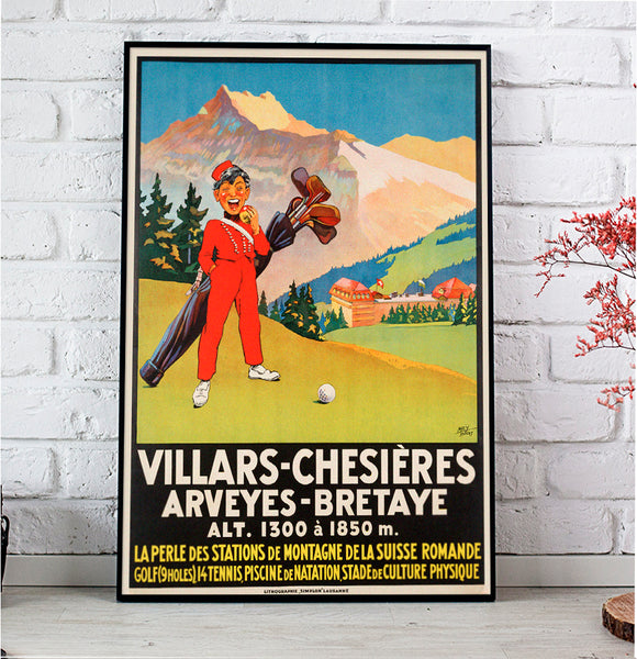 Villard-Chesieres, Arveyes, Bretaye Vintage Swiss Poster